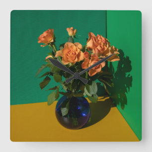 Blommor RO i VAS Fyrkantig Klocka