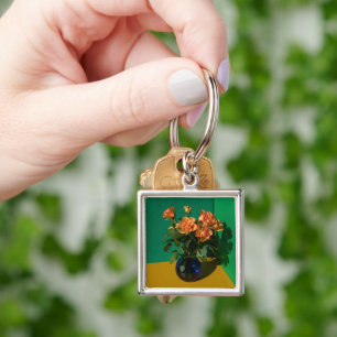 Blommor RO i VAS Fyrkantig Silverfärgad Nyckelring