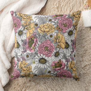 Blommor-, ro, ponnyer, daisy, fauna kudde
