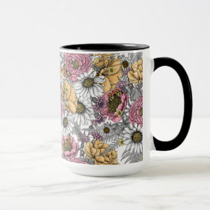 Blommor-, ro, ponnyer, daisy, fauna mugg