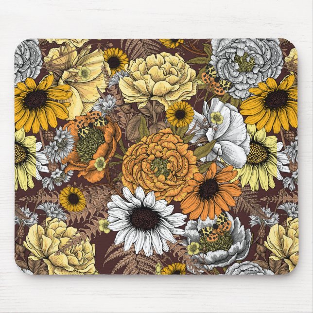 Blommor-, ro, ponnyer, daisy, fauna musmatta (Framsidan)