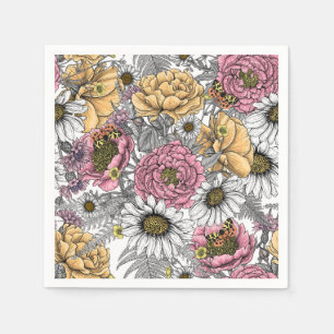Blommor-, ro, ponnyer, daisy, fauna pappersservett