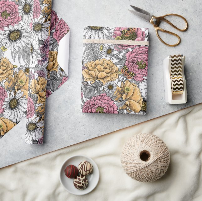 Blommor-, ro, ponnyer, daisy, fauna presentpapper (Hantverk)