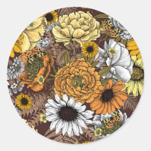 Blommor-, ro, ponnyer, daisy, fauna runt klistermärke
