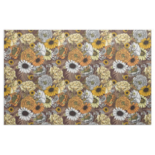 Blommor-, ro, ponnyer, daisy, fauna tyg