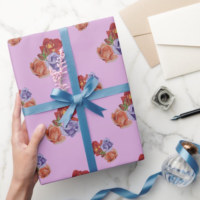 Blommor röd ros och ro buds blommigt konst presentpapper (Gåvor)