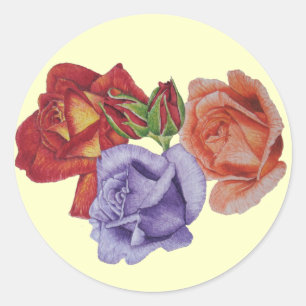 Blommor röd ros och ro buds blommigt konst runt klistermärke