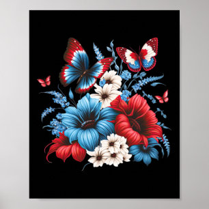 Blommor - röd vit och blå 4:e juli-patriotisk poster