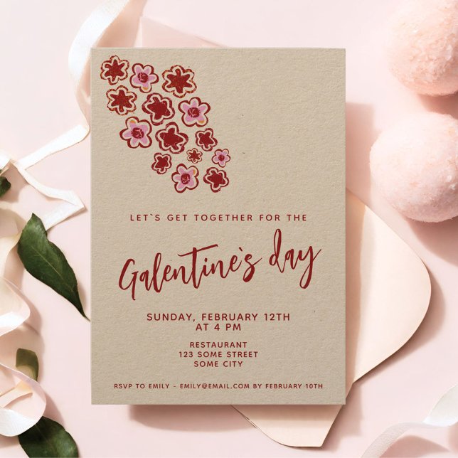 Blommor Röda Rosa Vänner Galentine`s Dag Kraft Inbjudningar (Skapare uppladdad)