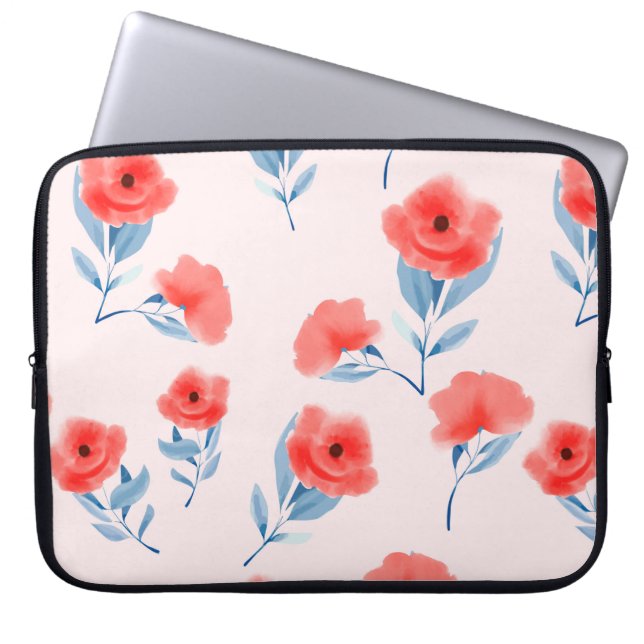 Blommor, rödpeppar, sömlöst mönster laptop fodral (Framsidan)