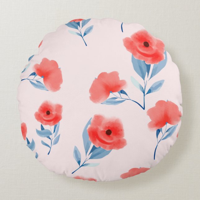 Blommor, rödpeppar, sömlöst mönster rund kudde (Framsidan)