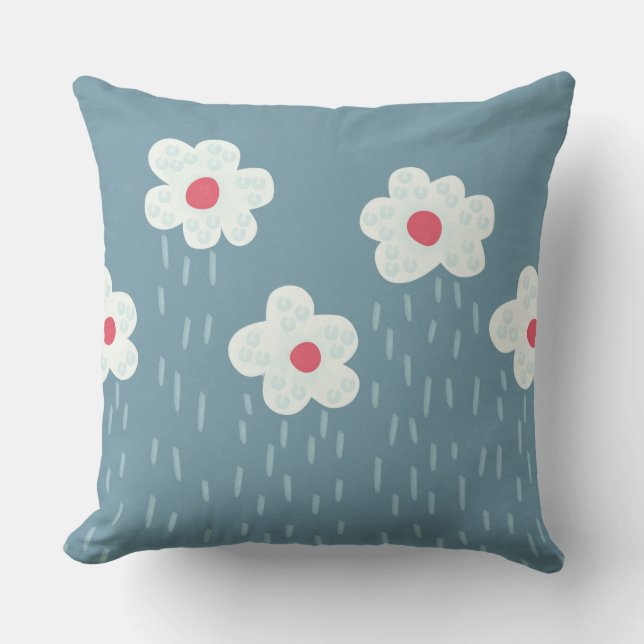 Blommor, Roligt för Springtime Blue Gloomy Kudde (Framsida)