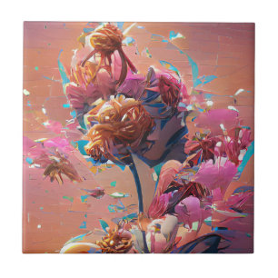 Blommor - rosa av digital konst i orangen kakelplatta
