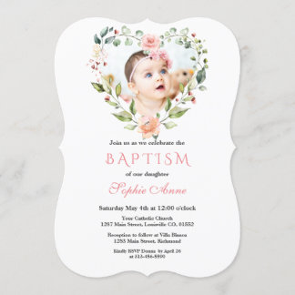  blommor, Rosa, Blommigt Fotodobaptism Inbjudningar