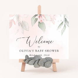 blommor, Rosa Flowers, Baby Shower Welcome Poster