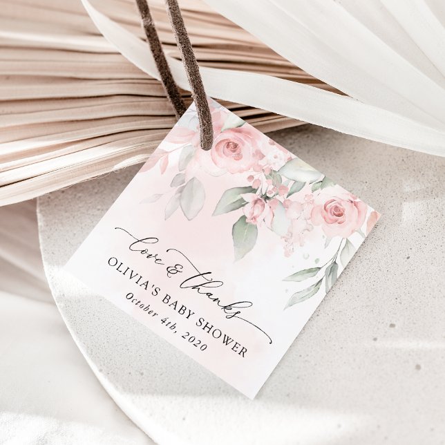  blommor, Rosa Flowers, Boho, Baby Shower Gåvor Etiketter (Skapare uppladdad)