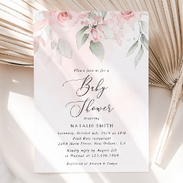 blommor, Rosa Flowers, Boho, Baby Shower Inbjudningar