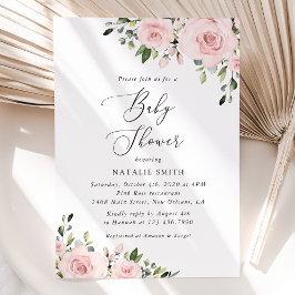  blommor, Rosa Flowers, Boho, Baby Shower Inbjudningar