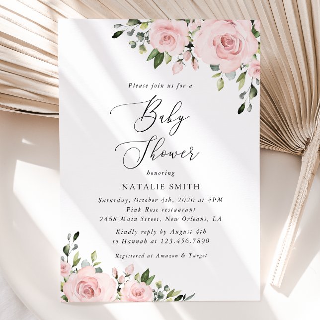  blommor, Rosa Flowers, Boho, Baby Shower Inbjudningar (Skapare uppladdad)