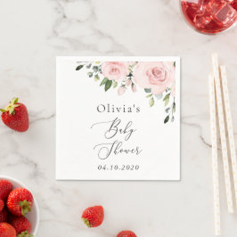  blommor, Rosa Flowers, Boho, Baby Shower Pappersservett