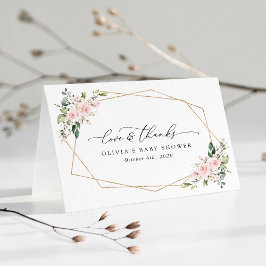 blommor, Rosa Flowers, Boho, Baby Shower Tack Kort