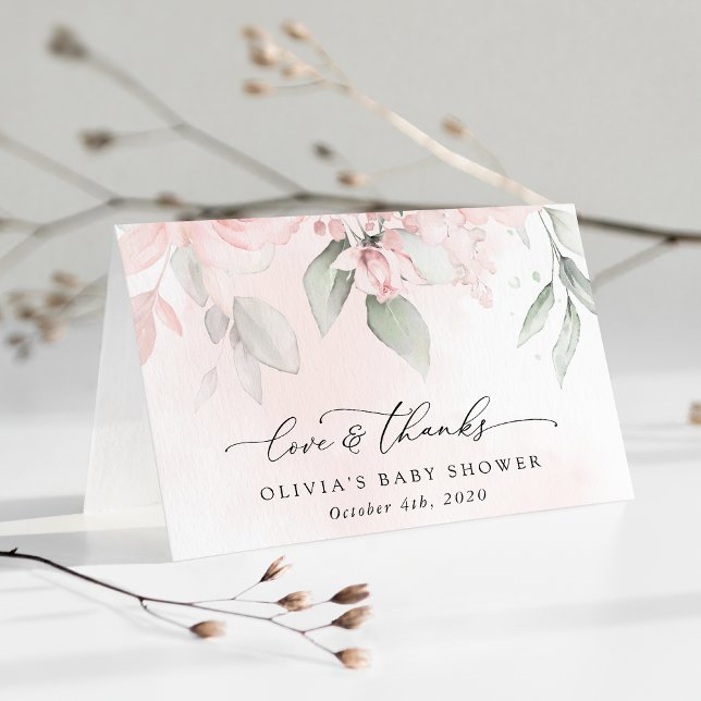  blommor, Rosa Flowers, Boho, Baby Shower Tack Kort (Skapare uppladdad)