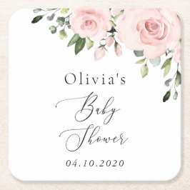  blommor, Rosa Flowers, Boho, Baby Shower Underlägg Papper Kvadrat