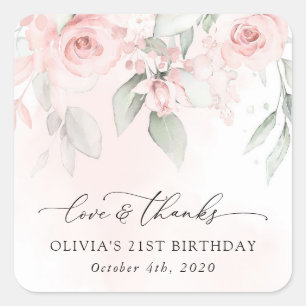 blommor, Rosa Flowers, Boho, Birthday Fyrkantigt Klistermärke