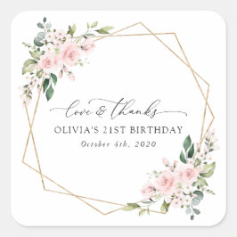 blommor, Rosa Flowers, Boho, Birthday Fyrkantigt Klistermärke