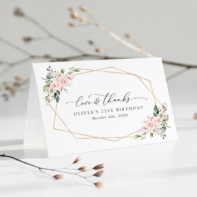  blommor, Rosa Flowers, Boho, Birthday Tack Kort (Skapare uppladdad)