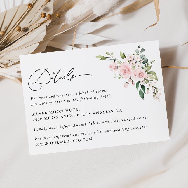  blommor, Rosa Flowers, Boho, Bröllop, uppgifter Tilläggskort (Skapare uppladdad)