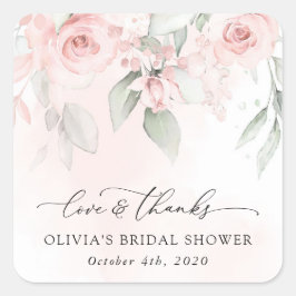  blommor, Rosa Flowers, Boho, Möhippa Fyrkantigt Klistermärke