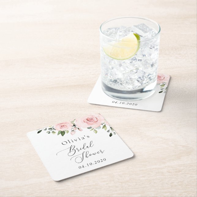  blommor, Rosa Flowers, Boho, Möhippa Underlägg Papper Kvadrat (Insitu)