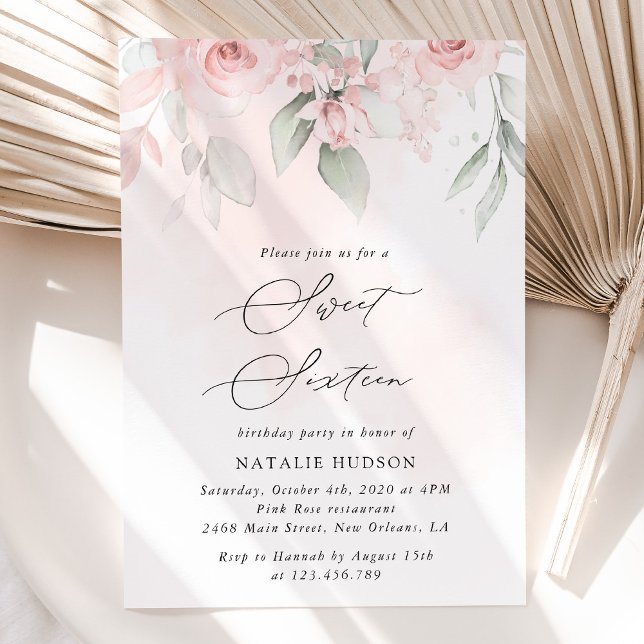  blommor, Rosa Flowers, Boho, Sweet 16 Inbjudningar (Skapare uppladdad)