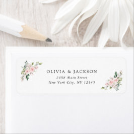  blommor, Rosa Flowers, Greenery, Bröllop Returadress Etikett