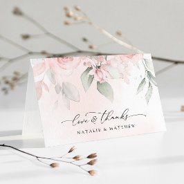  blommor, Rosa Flowers, Greenery, Bröllop Tack Kort