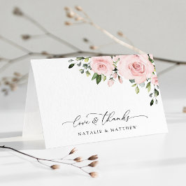  blommor, Rosa Flowers, Greenery, Bröllop Tack Kort
