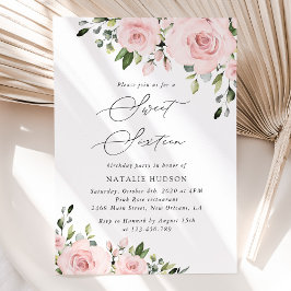 blommor, Rosa Flowers, Greenery, Sweet 16 Inbjudningar