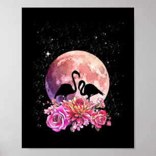 Blommor Rosa Måne och Flamingo Kärlek Poster