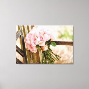 Blommor Rosa ros Bouquet Canvastryck