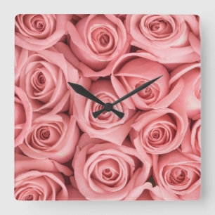 Blommor ROSA ROS Fyrkantig Klocka