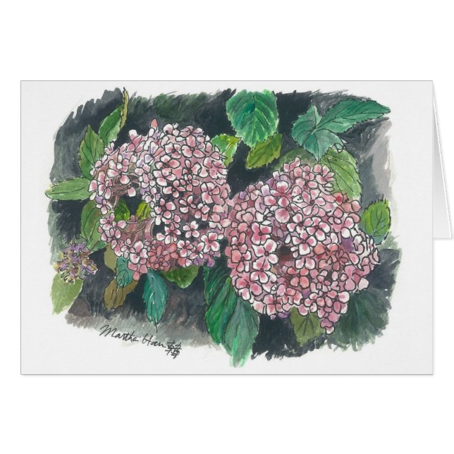 blommor - rosa vanlig hortensia hälsningskort (Framsidan Horizontal)