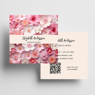 Blommor, rosa, vit kräm, logotyp QR Fyrkantigt Visitkort