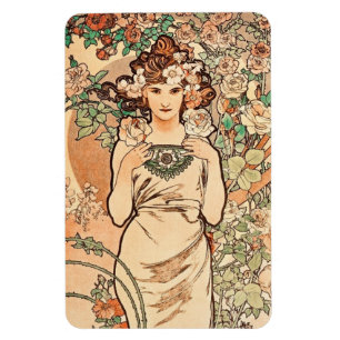 Blommor - Rosen av Alphonse Mucha Magnet