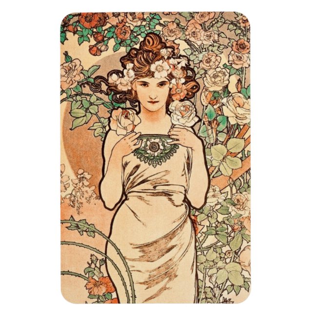 Blommor - Rosen av Alphonse Mucha Magnet (Vertikal)