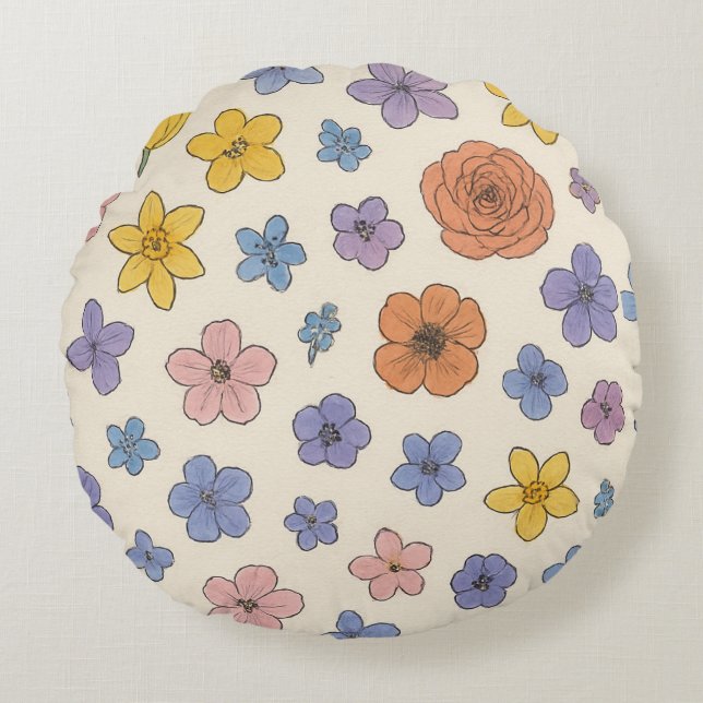 Blommor Rund Kudde (Framsidan)