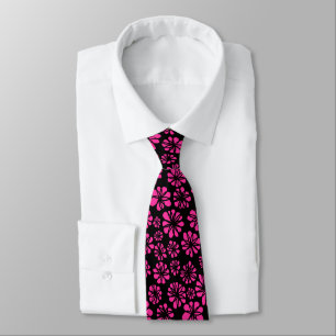Blommor - shock rosa på svart slips
