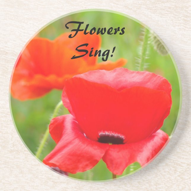 Blommor sjunger! dricka coasters gåvor Röd Vallmo  Underlägg Sandsten (Framsidan)