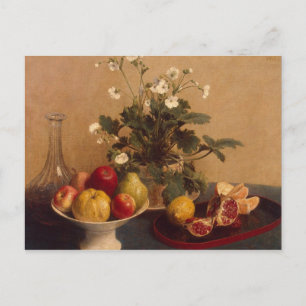 Blommor, skålar med frukt och bär, 1865 vykort