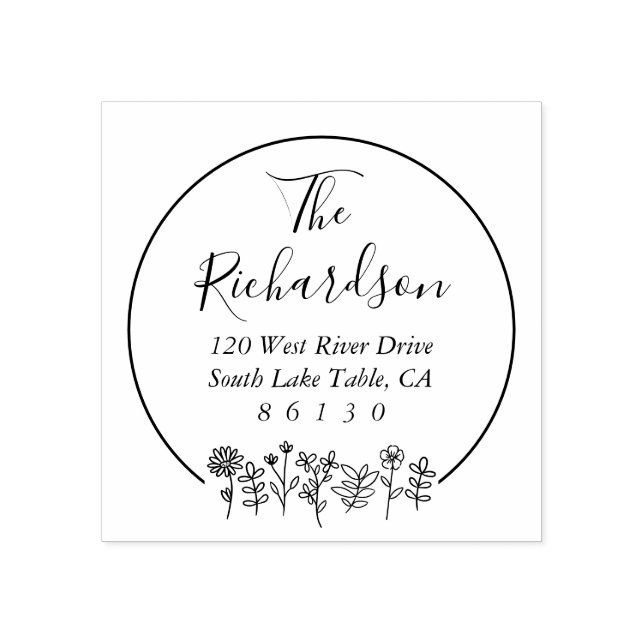 Blommor Sketch-Returadress för självinfärgning Stämpel (Tryck)